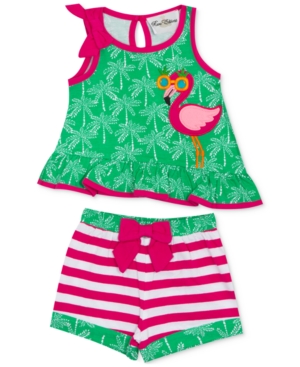 Rare Editions Baby Girls 2-Pc Flamingo Top & Striped Shorts Set