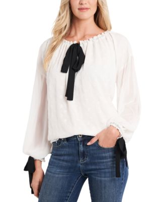 CeCe - Petite Tie-Neck Floral-Eyelet Top