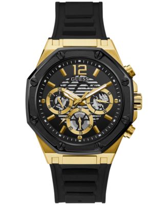 GUESS - Men's Black Silicone Strap Watch 44mm