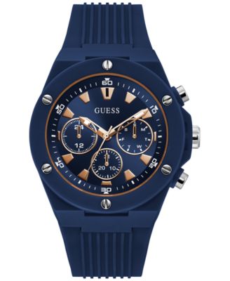 GUESS - Men's Blue Silicone Strap Watch 46mm