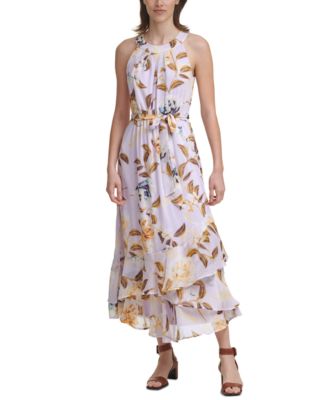 calvin klein printed halter maxi dress