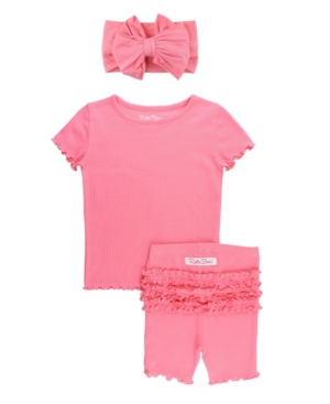 Baby Girls Snuggly Ruffled Pajamas and Bow Headband Set 2 Piece