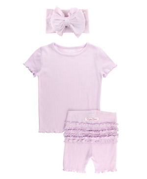 Baby Girls Snuggly Ruffled Pajamas and Bow Headband Set 2 Piece