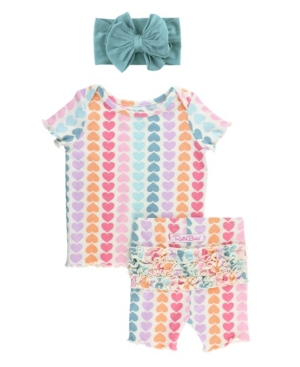 Baby Girls Snuggly Ruffled Pajamas and Bow Headband Set 2 Piece