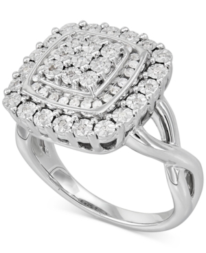 Macy's Diamond Square Halo Cluster Ring (1/4 Ct. T.w.) In Sterling Silver