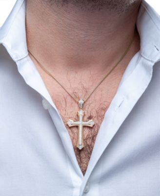 Men's Diamond Cross 22" Pendant Necklace (1/2 ct. t.w.) in 14k Gold-Plated Sterling Silver