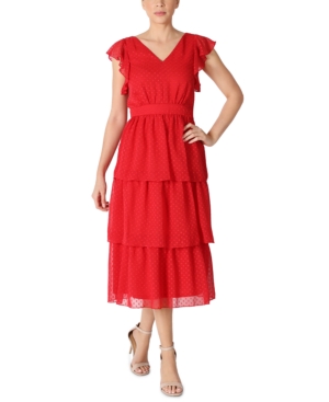 Shop Julia Jordan Flutter-sleeve Chiffon Midi Dress In Red
