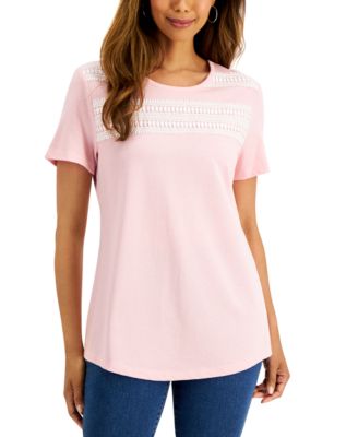 Cotton Crochet-Trim T-Shirt, Created for Macy's