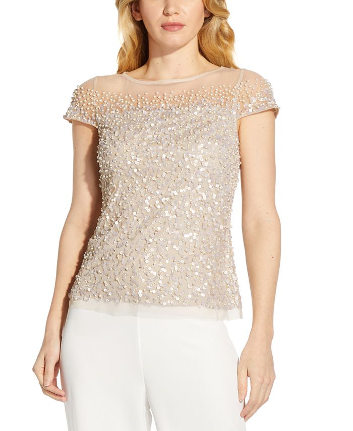 Adrianna Papell Short-Sleeve Sequined Blouse & Reviews - Tops - Women