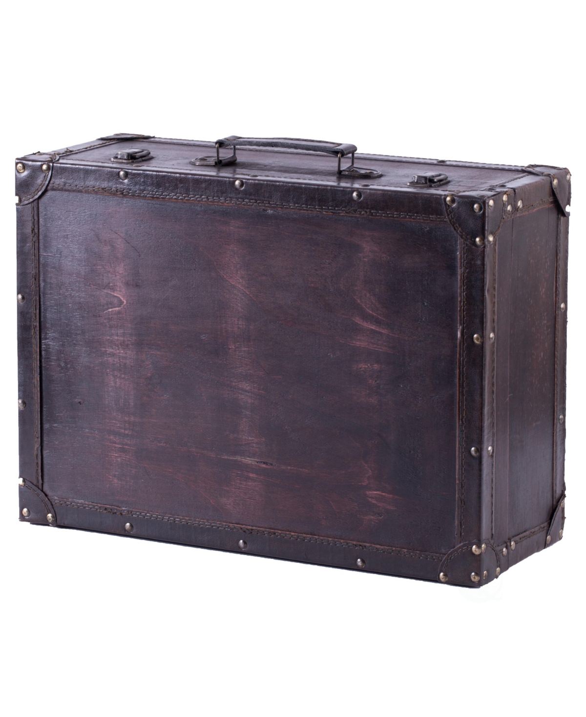 Vintiquewise Vintage-like Style Wooden Suitcase With Leather Trim In Brown