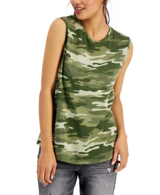 Cotton Camo-Print Muscle Tank 