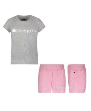 Champion Little Girls Classic Short Sleeve T-shirt and Mesh Short 2 Piece Set