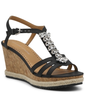 Adrienne Vittadini Women's Canise Wedge Sandals Women's Shoes In Black