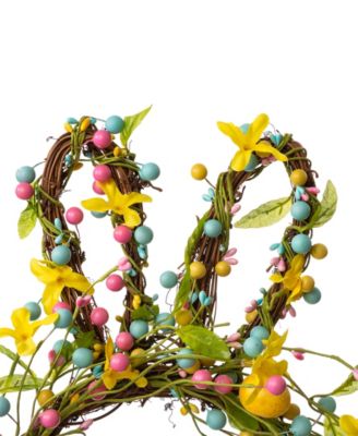 24.5"H Easter Bunny Shaped Wreath with Eggs Satin Ribbon Bow