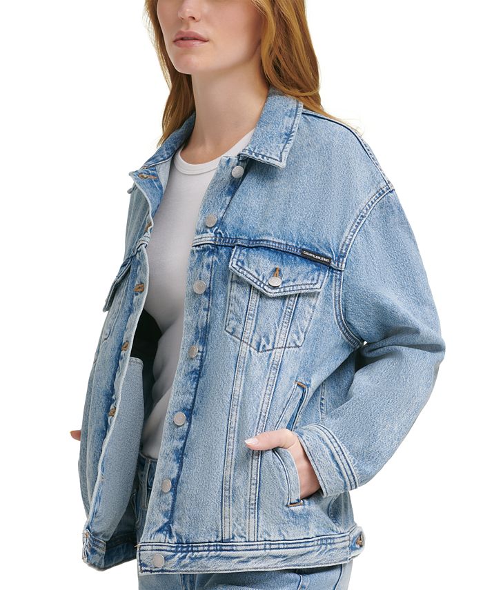 Calvin Klein Jeans Oversized Denim Trucker Jacket - Macy's