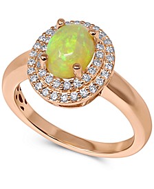Opal (3/4 ct. t.w.) & Diamond (1/4 ct. t.w.) Double Halo Ring in 14k Rose Gold