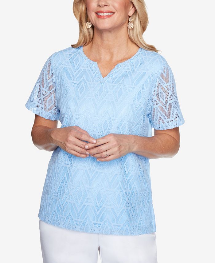 Alfred Dunner Women's Missy Classics Diamond Lace Short Sleeve Top Macy's