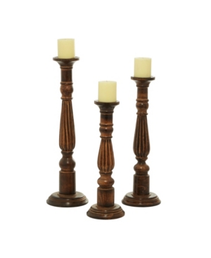Rosemary Lane Traditional Candle Holders, Set Of 3 In Brown