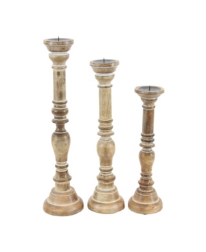 Rosemary Lane Set Of 3 Brown Mango Wood Traditional Candle Holder, 24", 21", 17"