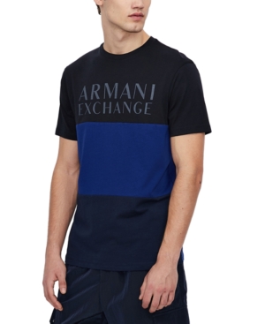 AX Armani Exchange Men's Black and Blue Color-Block Logo T-Shirt