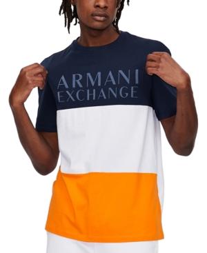 Ax Armani Exchange Men's Black And Blue Color-block Logo T-shirt In Black  Iris/white/oriole | ModeSens