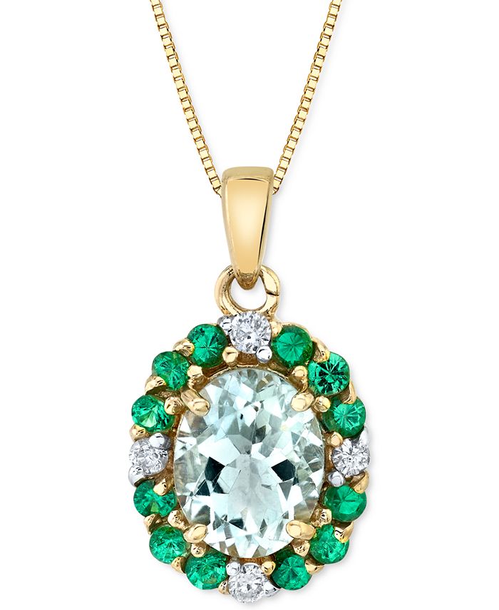 Macy's - Green Quartz (2-3/4 ct. t.w.), Tsavorite (1/2 ct. t.w.) & Diamond (1/8 ct. t.w.) Halo 18" Pendant Necklace in 10k Gold
