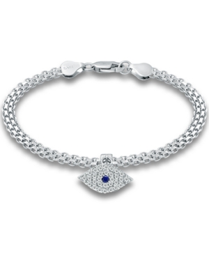 Giani Bernini Cubic Zirconia Evil Eye Charm Bismark Chain Bracelet, Created For Macy's In White