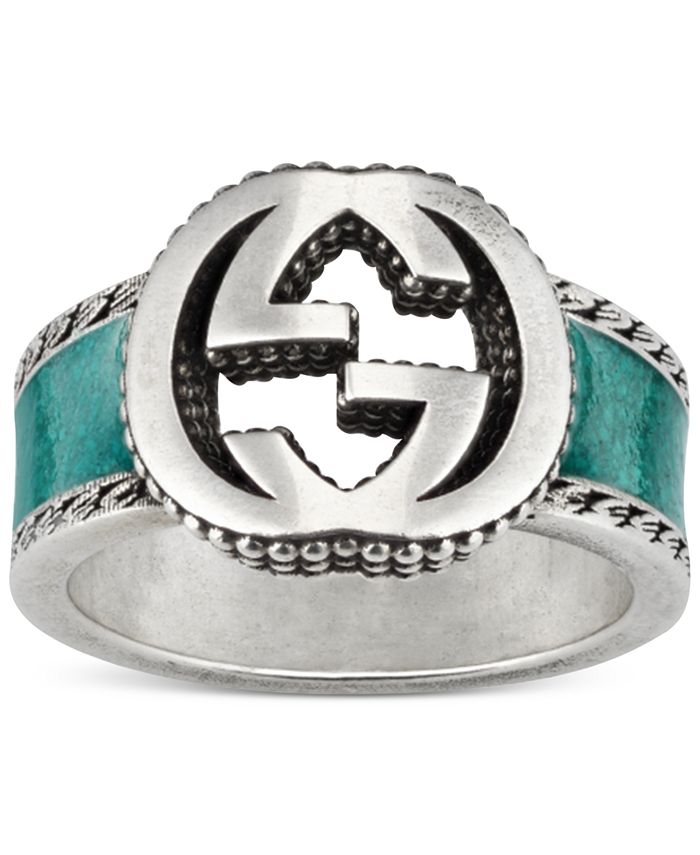 Gucci Turquoise Colored Interlocking Ring in Sterling Silver Macy s