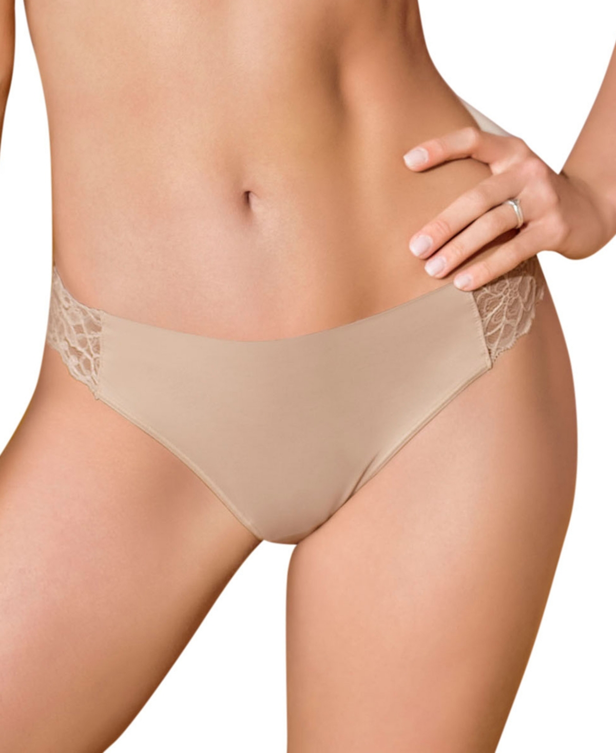 Women's Lace Side Seamless Thong Panty - Light Beige