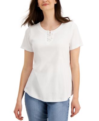 Karen Scott - Cotton Lace-Up Top
