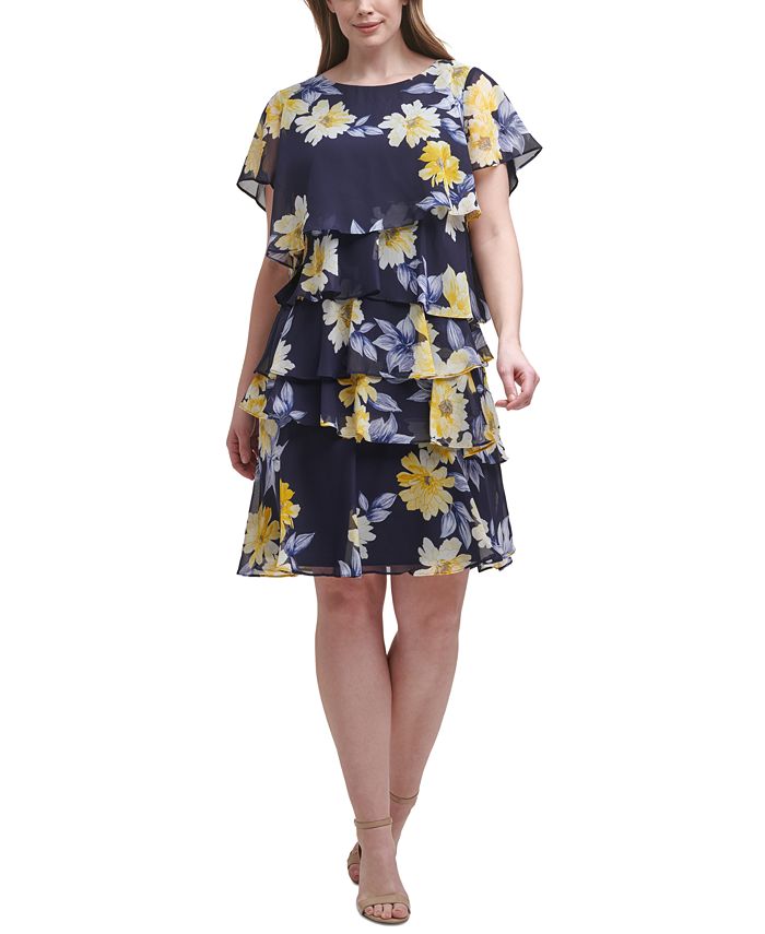 Jessica Howard Plus Size Printed Tiered Dress - Macy's