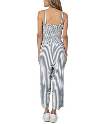 And The Why Full Size Striped Smocked Sleeveless Jumpsuit