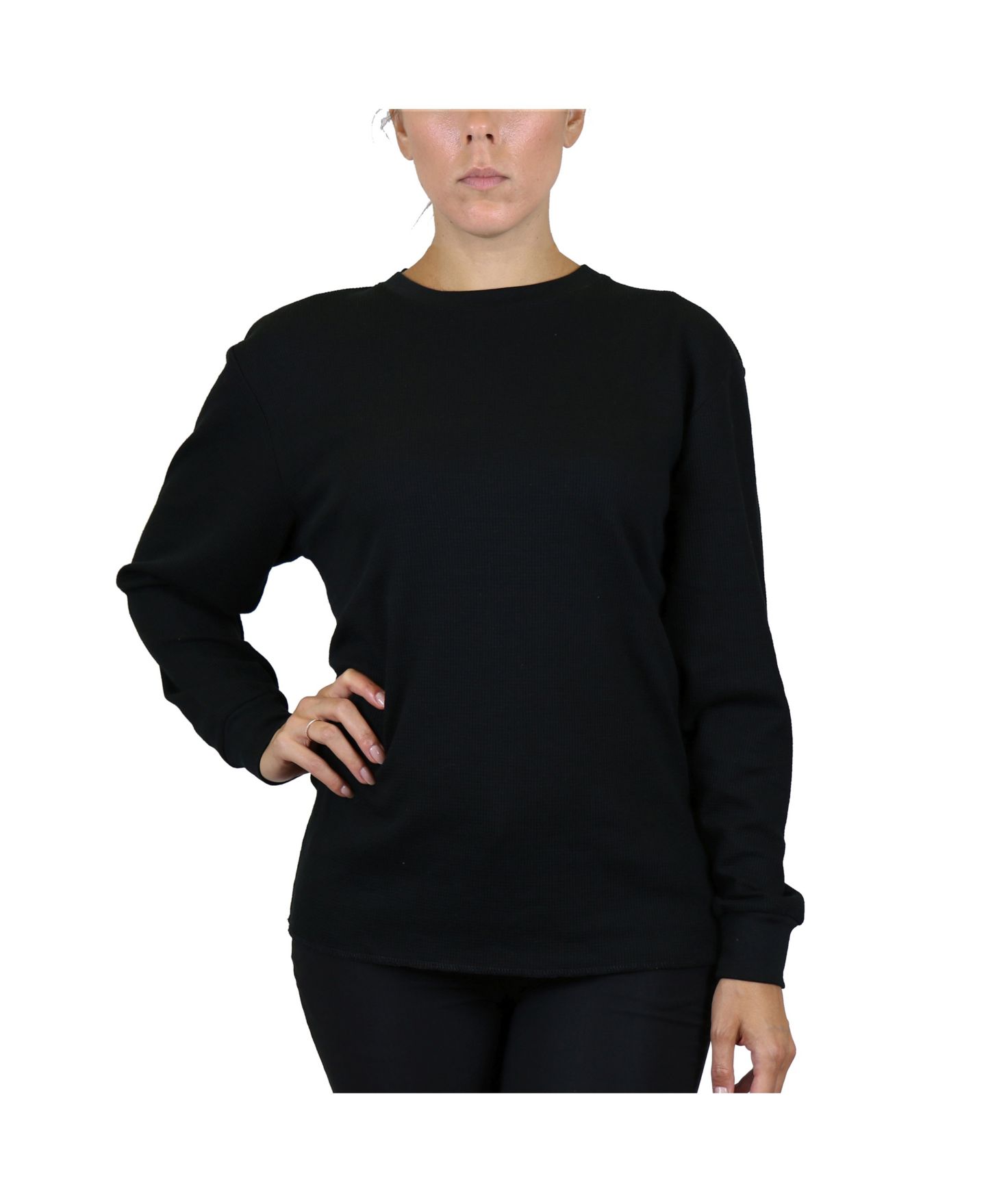 Женская рубашка Galaxy By Harvic Loose Fit Waffle Knit Thermal, цвет: Чёрный — фото 1