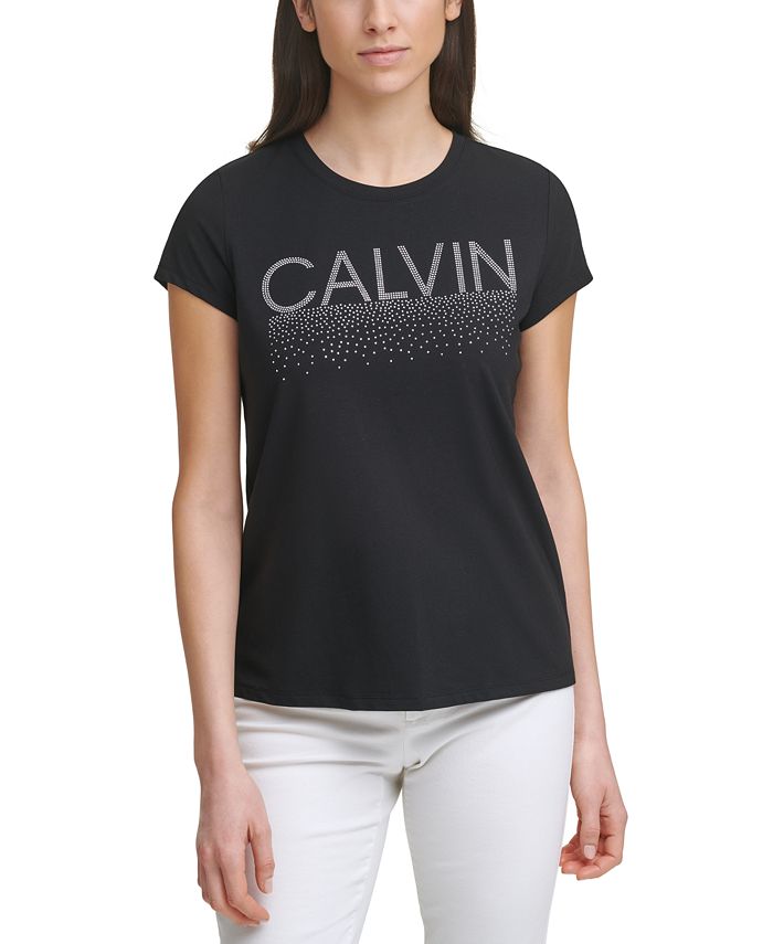 Calvin Klein Sparkle-Logo T-Shirt - Macy's
