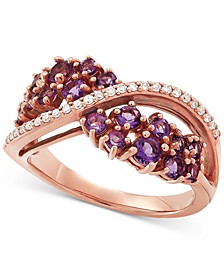 Amethyst (7/8 ct. t.w.) & Diamond (1/8 ct. t.w.) Cluster Crossover Ring in 10k Rose Gold