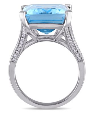 Blue Topaz (18 ct. t.w.) and Diamond (1/2 ct. t.w.) Octagon Ring in 14k White Gold