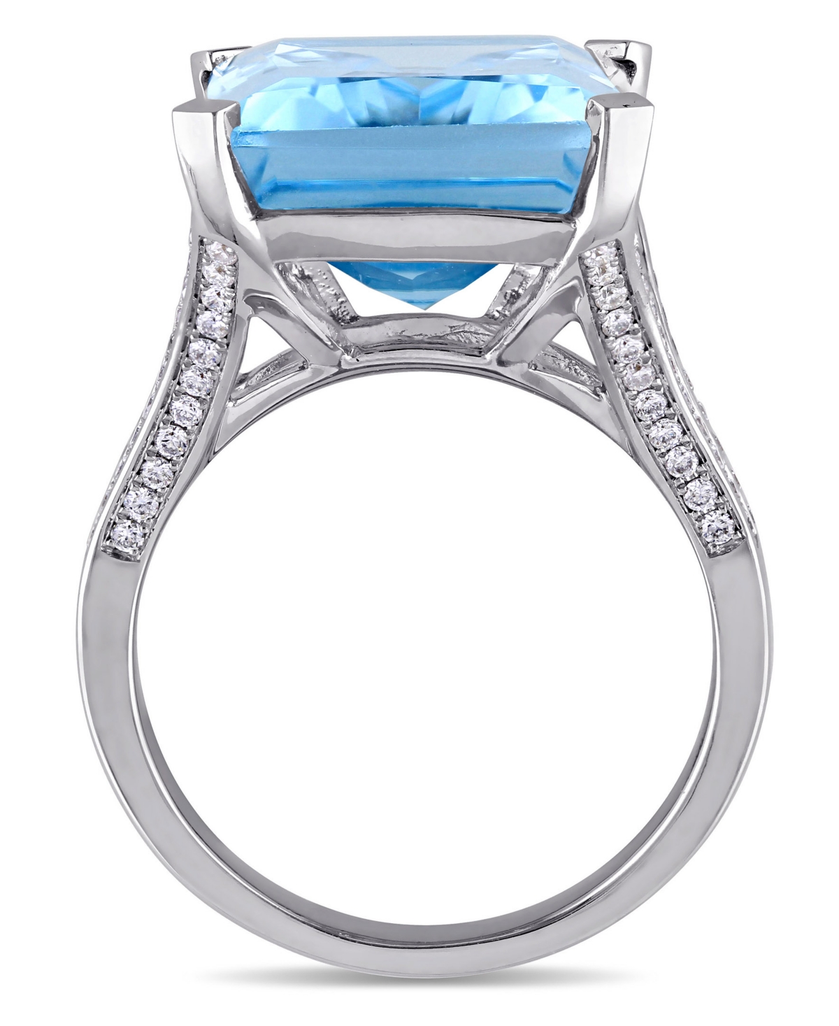 (18 ct. t.w.) and Diamond (1/2 ct. t.w.) Octagon Ring in 14k White Gold - Blue Topaz