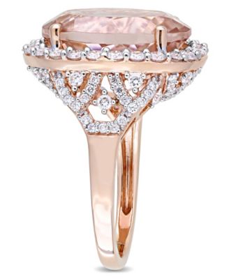 Morganite (9-3/4 ct. t.w.) and Diamond (1-2/5 ct. t.w.) Oval Halo Ring in 14k Rose Gold