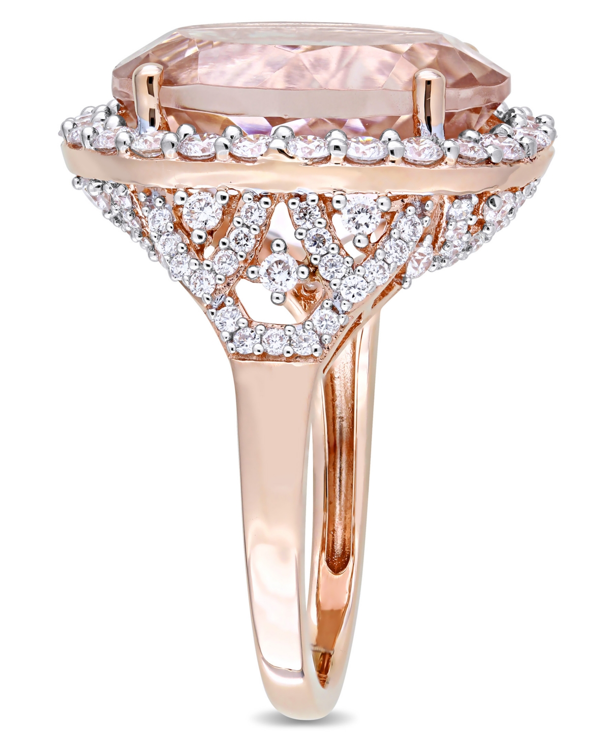 (9-3/4 ct. t.w.) and Diamond (1-2/5 ct. t.w.) Oval Halo Ring in 14k Rose Gold - Morganite
