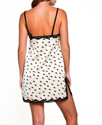 Women's Nadia Polka Dot Printed Chemise Trimmed in Lace Lingerie