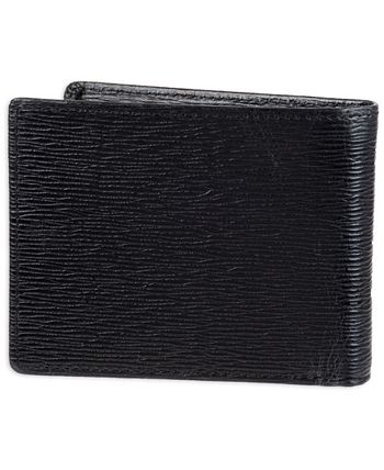 Calvin Klein Mens Saffino Leather Bi-Fold Wallet - Black - One Size