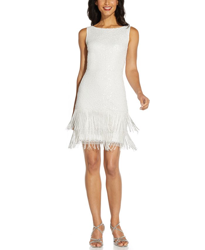 Adrianna Papell Beaded Fringe Short Dress Reviews Dresses Petites Macy S
