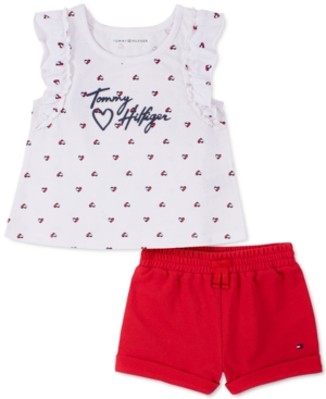 Tommy Hilfiger Baby Girls 2-Pc Ruffled Top & French Terry Shorts Set