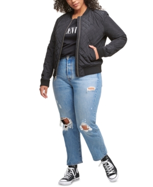 Levi's Plus Size Trendy Diamond Quilted Bomber Jacket In Black