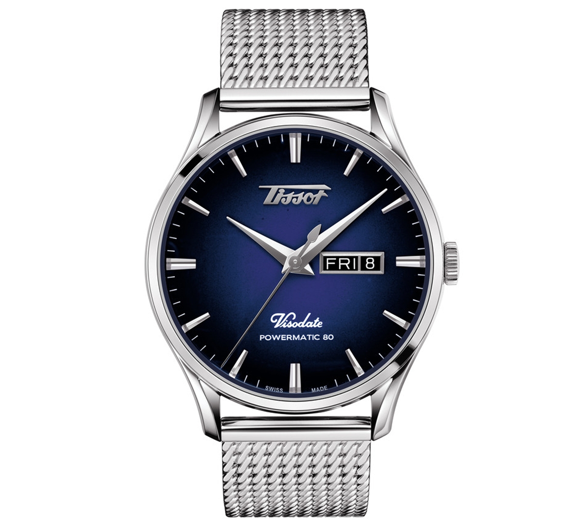 Men's Swiss Automatic Heritage Visodate Powermatic 80 Stainless Steel Mesh Bracelet Watch 42mm - Blue Gradient