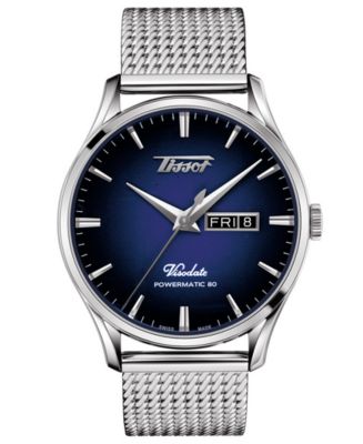 Tissot Men s Swiss Automatic Heritage Visodate Powermatic 80 Stainless Steel Mesh Bracelet Watch 42mm Macy s