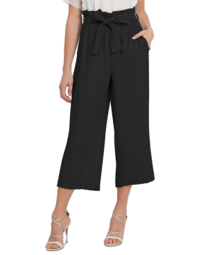 DKNY SOLID PULL-ON BELTED WIDE-LEG PANTS