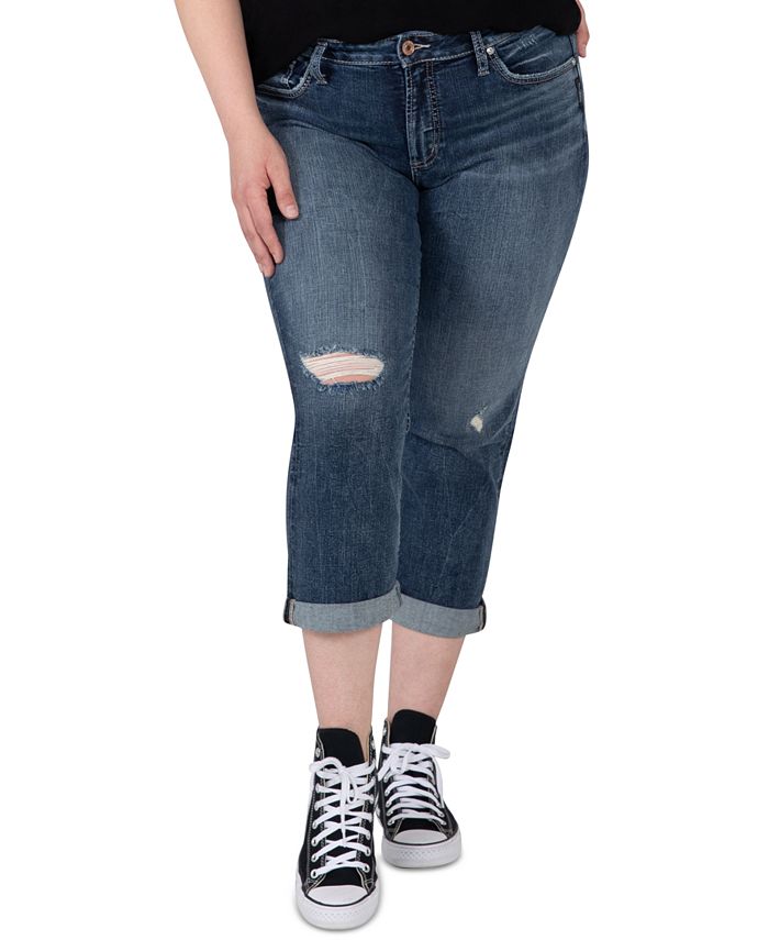 Plus size distressed capri jeans shop