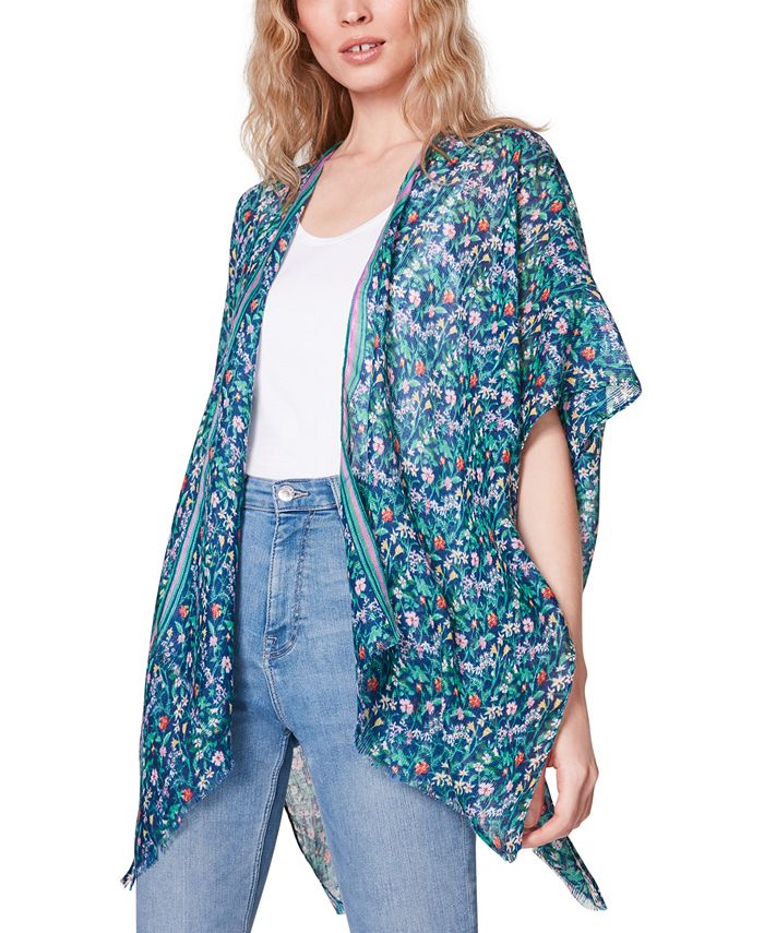 Steve Madden Women's Open Wave Mesh Blue Boarder Kimono