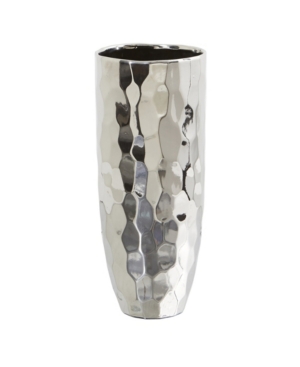 Nearly Natural 13" Designer Silver-tone Cylinder Vase In White